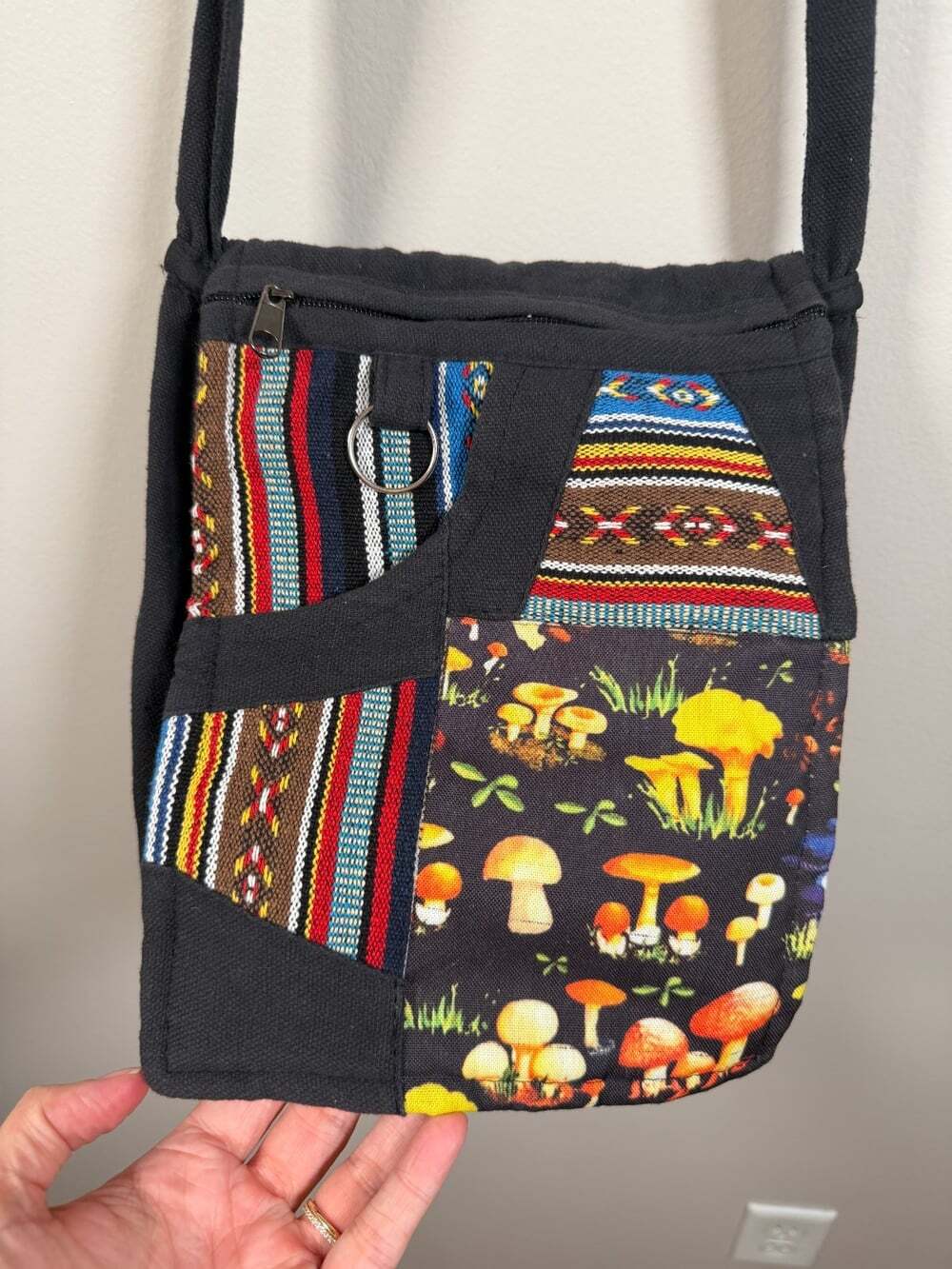 Rising International Mushroom Crossbody Messenger Bag Purse Boho Hippie Black